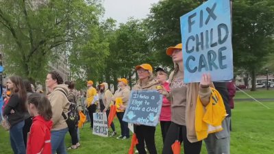Parents and caregivers take part in Morning Without Childcare rallies