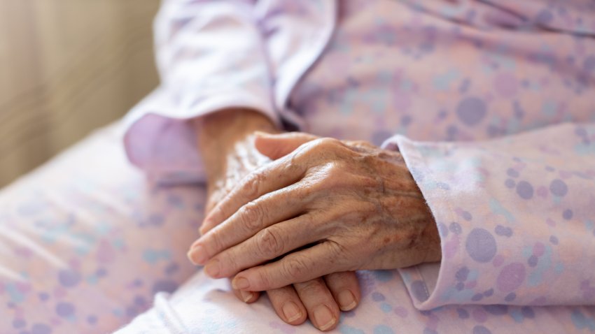 In this stock image, an elderly woman's hands are shown.