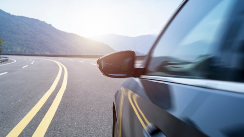A car is running on the motorway