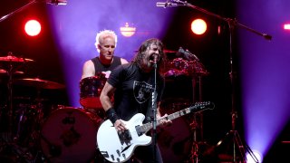 File - Josh Freese and Dave Grohl of Foo Fighters at Veterans Park on July 15, 2023, in Milwaukee, Wisconsin.
