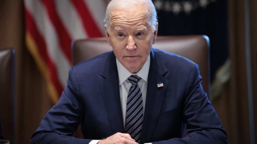 WASHINGTON, DC – MAY 15: U.S. President Joe Biden delivers remarks while meeting with the Joint Chiefs and Combatant Commanders in the Cabinet Room of the White House May 15, 2024 in Washington, DC. Biden will host a dinner later this evening for the same group.