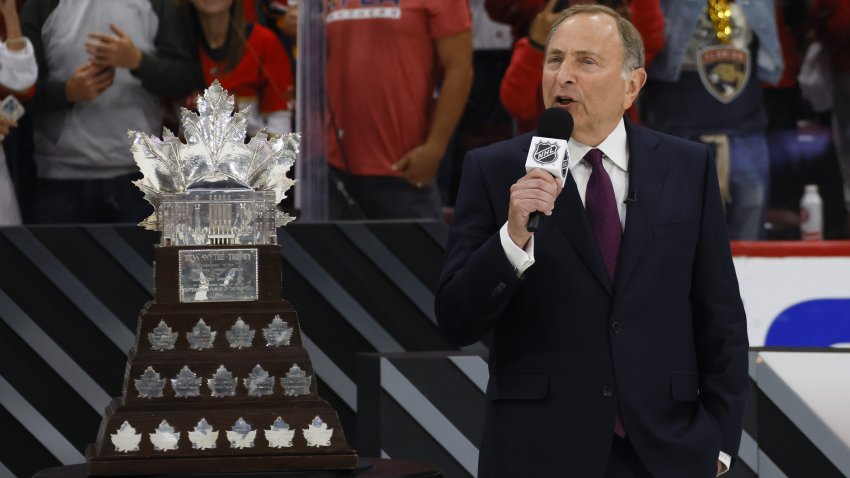 Gary Bettman presents the Conn Smythe Trophy after the 2024 Stanley Cup Final.