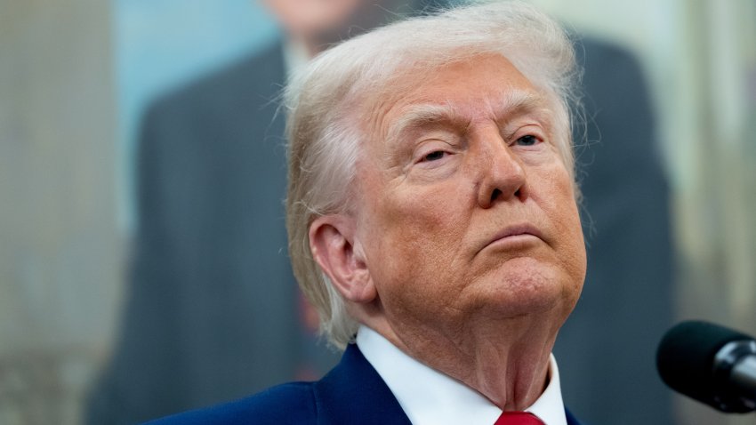US President Donald Trump during a swearing-in ceremony for Jeanine Pirro, interim US attorney for the District of Columbia, not pictured, in the Oval Office of the White House in Washington, DC, US, on Wednesday, May 28, 2025.