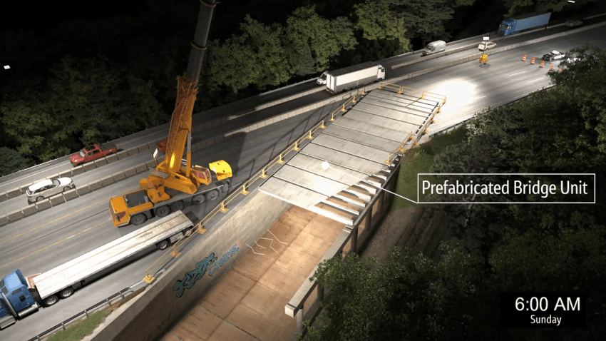 A rendering of bridge reconstruction work on the Massachusetts Turnpike that will cause delays for two weekends in May and June 2025.