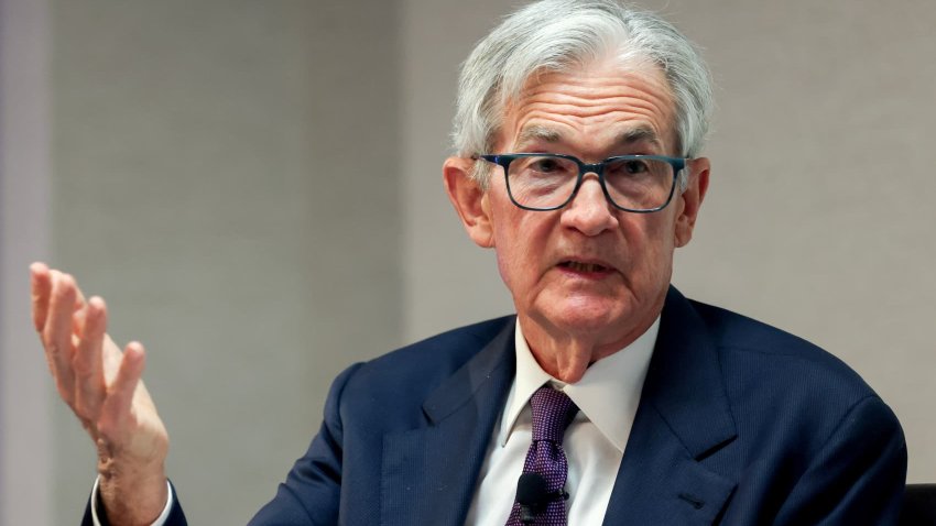 Jerome Powell, chair of the U.S. Federal Reserve, during the Society For Advancing Business Editing and Writing annual conference in Arlington, Virginia, on April 4, 2025.