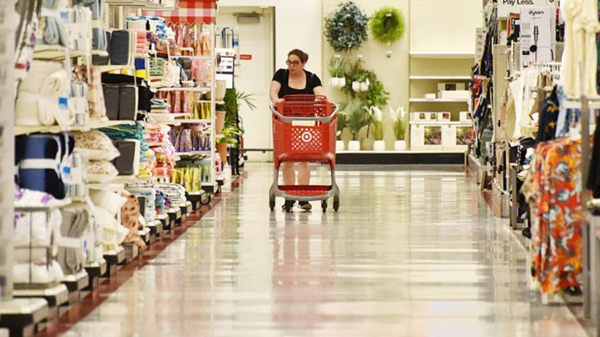 A woman shops at a supermarket on April 30, 2025 in Arlington, Virginia.