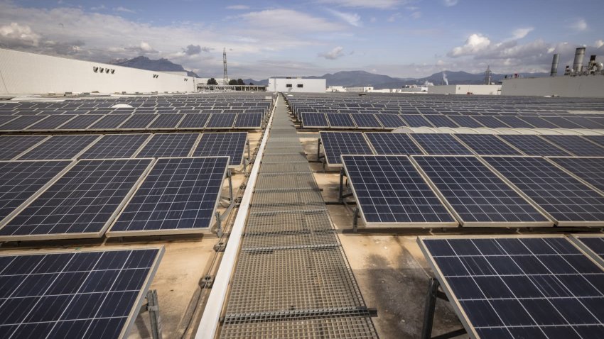 Solar panels on the Seat Cupra SA plant in Martorell, Spain, on Thursday, March 13, 2025.