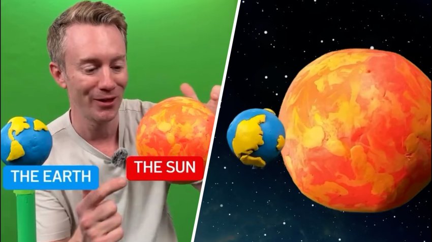 Chase Cain with planets on green screen