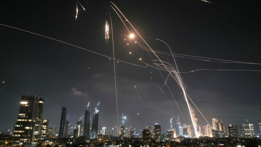 Israeli Iron Dome air defense system fires to intercept missiles