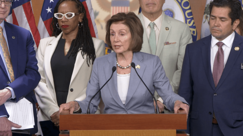 Nancy Pelosi speaks during press event