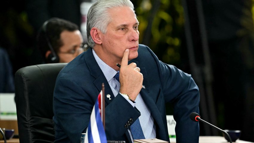 File. Cuba’s President Miguel Diaz-Canel gestures during the BRICS summit second plenary session in Rio de Janeiro, Brazil, on July 6, 2025. BRICS leaders descended on sunny Rio de Janeiro, but issued a dark warning that US President Donald Trump’s “indiscriminate” import tariffs risk hurting the global economy, warning they are illegal and arbitrary, according to a final summit statement.
