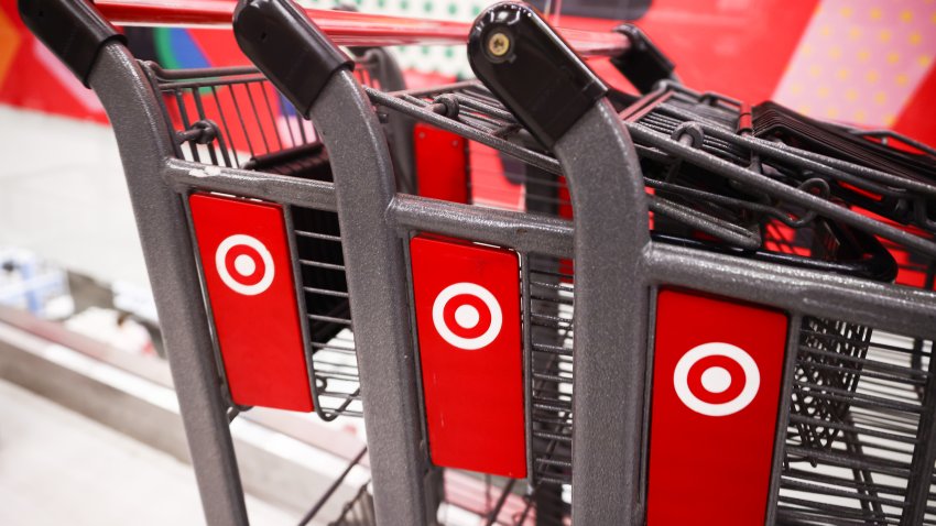Shopping trolleys are seen in Target store inNew York, United States of America, on July 5th, 2024.
 (Photo by Beata Zawrzel/NurPhoto via Getty Images)