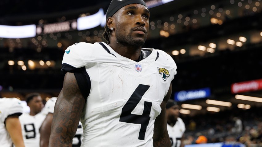 NEW ORLEANS, LOUISIANA – AUGUST 17: Tank Bigsby #4 of the Jacksonville Jaguars walks off the field prior to an NFL Preseason 2025 game against the New Orleans Saints at Caesars Superdome on August 17, 2025 in New Orleans, Louisiana.(Photo by Logan Bowles/Getty Images)