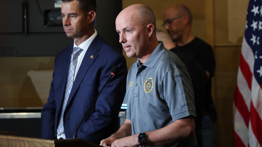 Utah Governor Spencer Cox speaks during a press conference outside the Doterra Auditorium at Utah Valley University a day after youth activist and influencer Charlie Kirk was shot during a public event in Orem, Utah, on September 11, 2025. The gunman who shot dead US right-wing youth leader Charlie Kirk in a targeted killing remained at large Thursday but authorities said they have video images of the suspect and have recovered a &#8220;high-powered&#8221; rifle. Kirk, a 31-year-old superstar on the Republican right who was credited with helping Donald Trump return to the presidency last year, was shot while addressing a large crowd at Utah Valley University on Wednesday. (Photo by Patrick T. Fallon / AFP) (Photo by PATRICK T. FALLON/AFP via Getty Images)