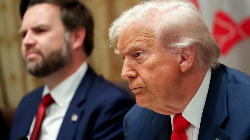 Vice President JD Vance, left, and President Donald Trump during a meeting with Javier Milei, Argentina&#039;s president, not pictured.