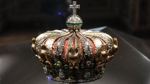 This photograph shows the crown of the Empress of the French Eugénie de Montijo displayed at Apollon&#039;s Gallery on January 14, 2020 at the Louvre museum in Paris.