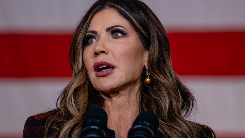 U.S. Secretary of Homeland Security Kristi Noem speaks during a press conference to discuss ongoing immigration enforcement efforts in Chicago and its suburbs on October 30, 2025, in Gary, Indiana.