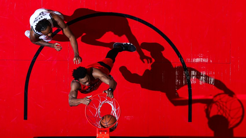 The Toronto Raptors against the Brooklyn Nets on Sunday at Scotiabank Arena in Toronto.