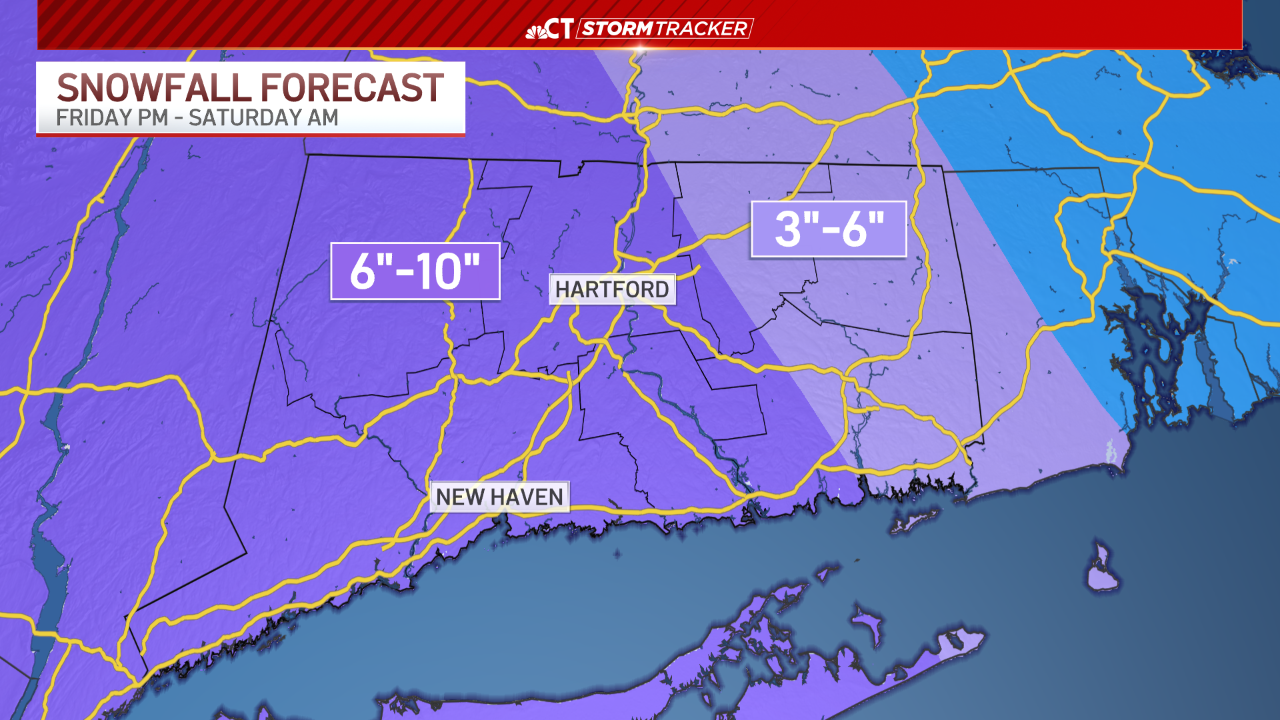 Heavy snow will move into Connecticut tonight