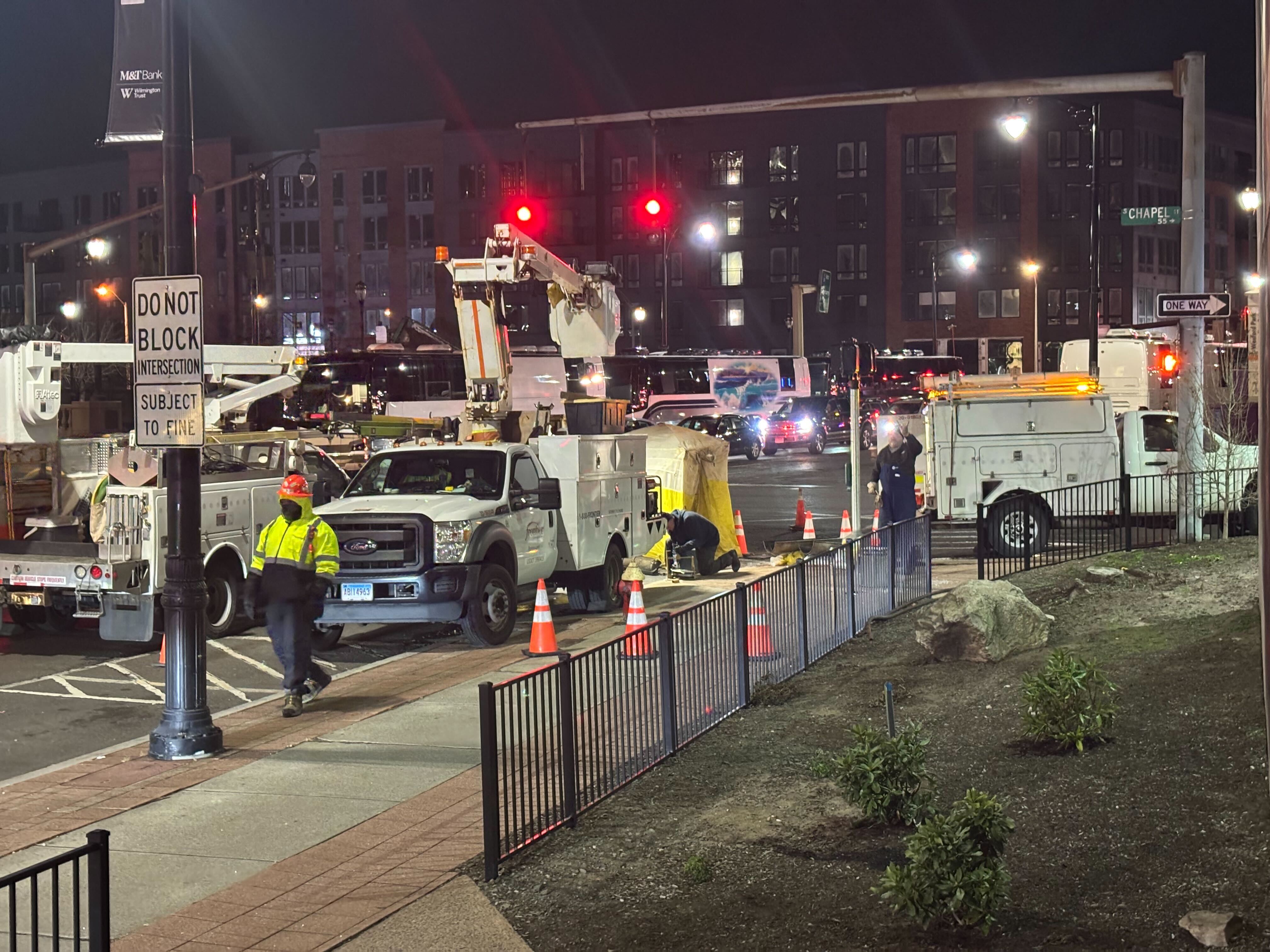 Emergency repairs near PeoplesBank Arena in Hartford ahead of UConn game