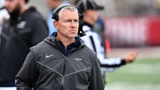 Oct 25, 2025; Pullman, Washington, USA; Toledo Rockets head coach Jason Candle looks on against the Washington State Cougars in the second half at Gesa Field at Martin Stadium. Mandatory Credit: James Snook-Imagn Images