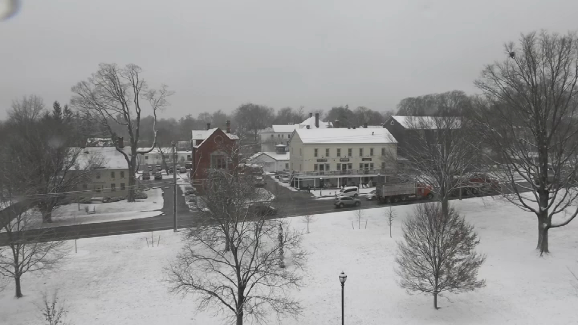 Snow coating the ground, but not causing many issues