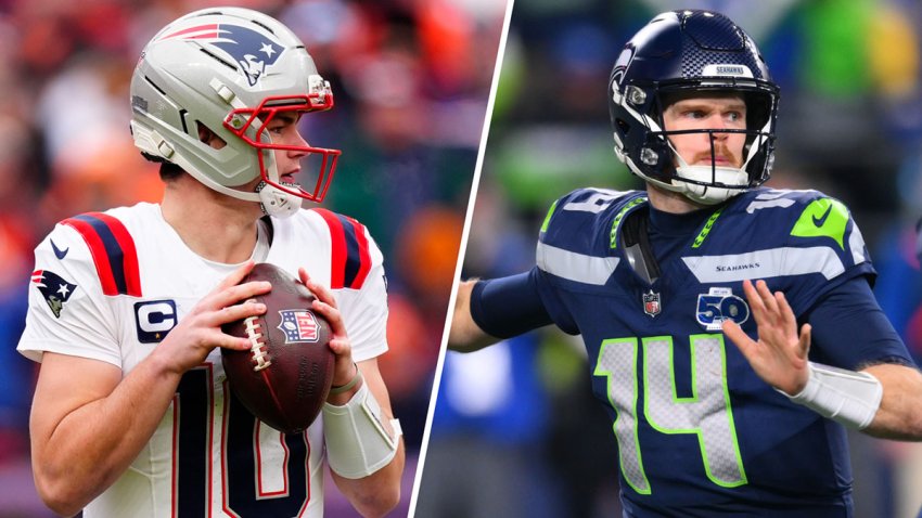 Patriots quarterback Drake Maye and Seahawks quarterback Sam Darnold