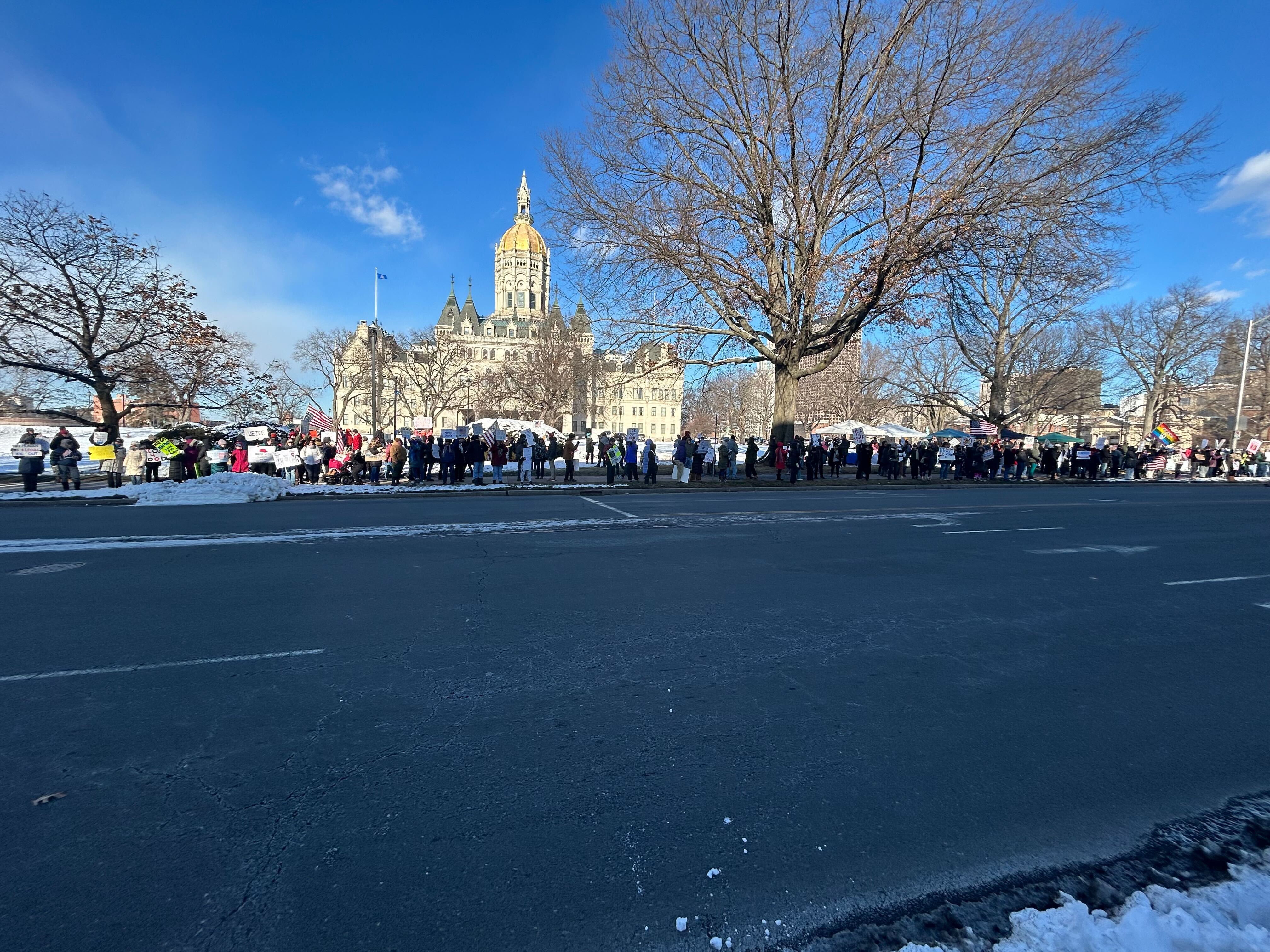 Connecticut protesters gather on first-year mark of second Trump administration
