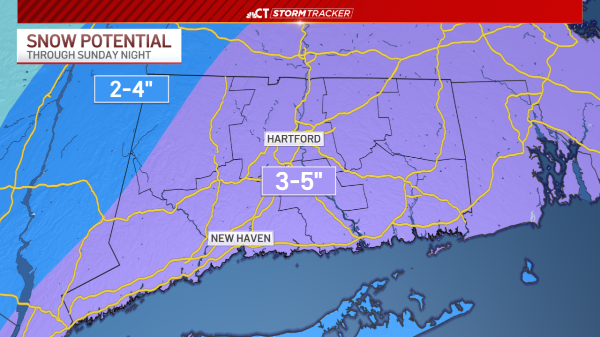 Snow falls through Sunday night