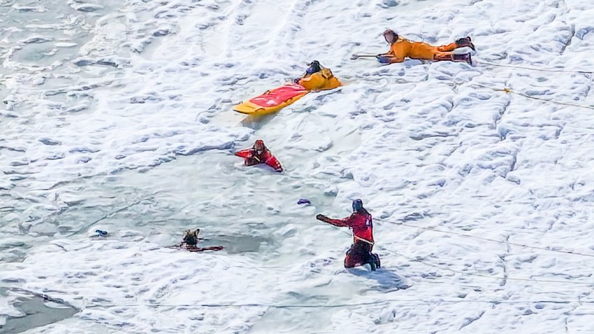 First responders pulled a woman from icy waters in Eastham, Massachusetts, on Feb. 14, 2026.