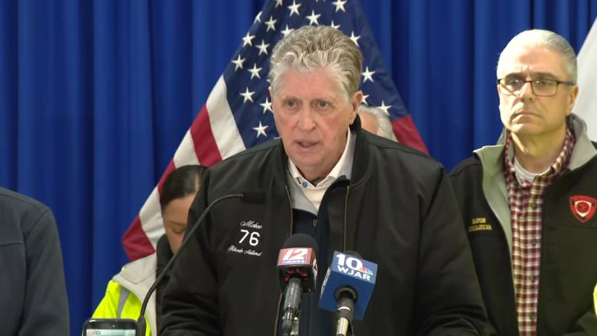 Rhode Island Governor Dan McKee giving an update on storm cleanup on Feb. 24, 2026.