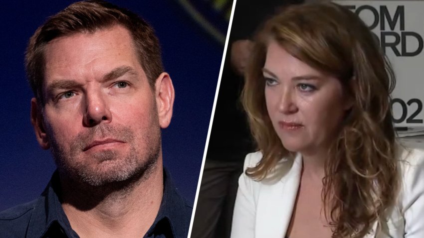 Lonna Drewes (right) accused Rep. Eric Swalwell (left) of drugging and sexually assaulting her.