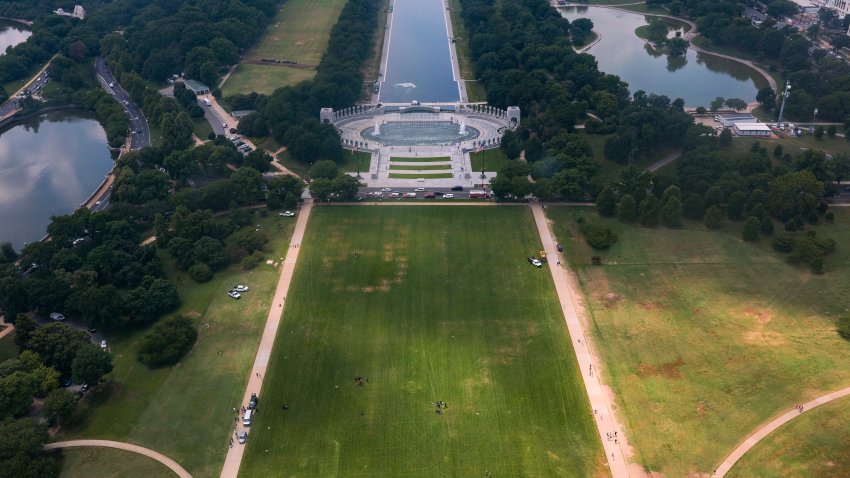 WASHINGTON, DC – JUNE 11: The numbers “8647” are seen on the grass of the National Mall on June 11, 2026 in Washington, DC. The U.S. Park Police are handling the investigation into the markings in the grass. The numbers have been adopted by critics of President Donald Trump’s administration, serving as a form of protest.  (Photo by Anna Moneymaker/Getty Images)