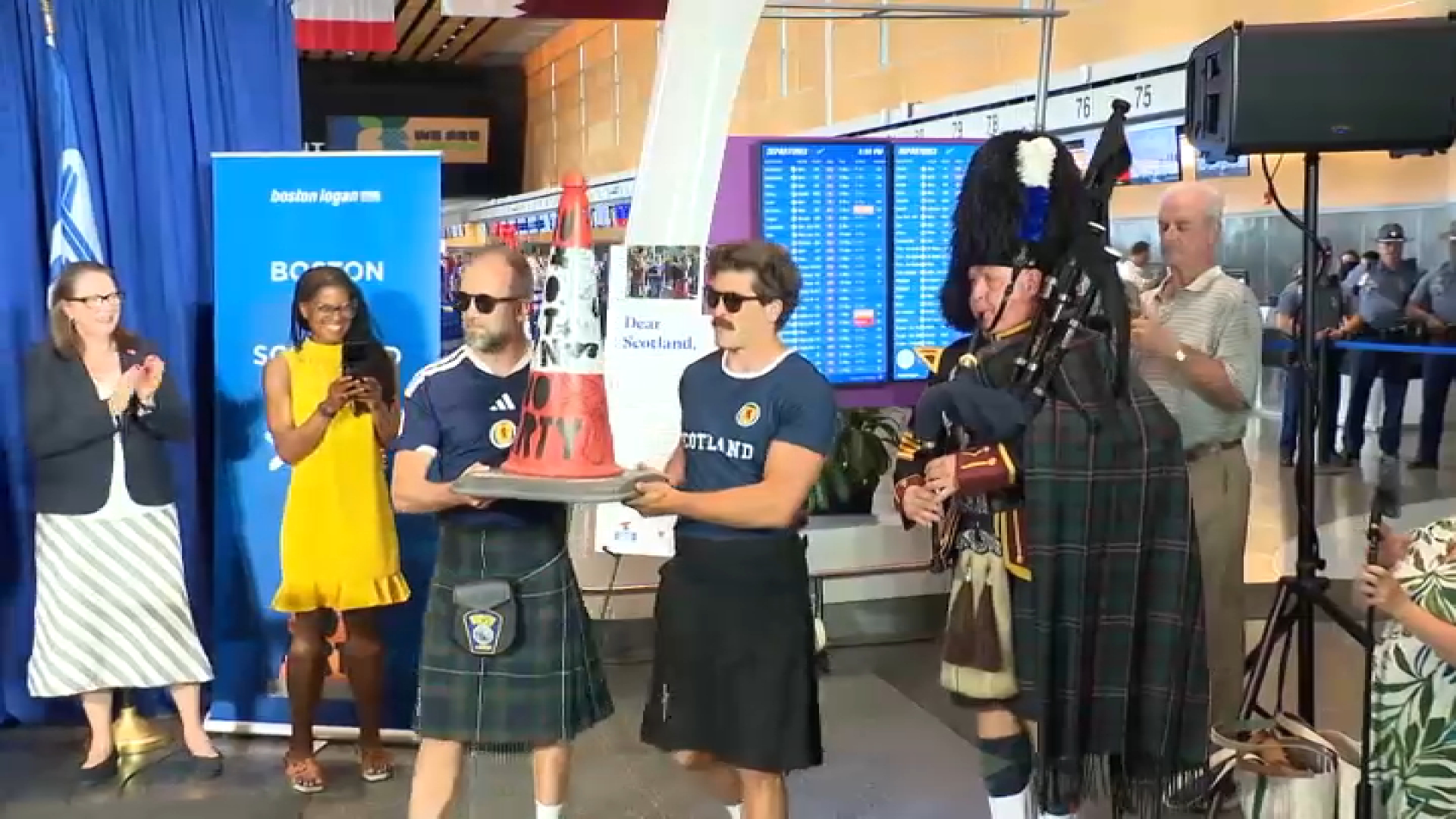 Scottish traffic cone flies first class to Boston to honor World Cup friendship