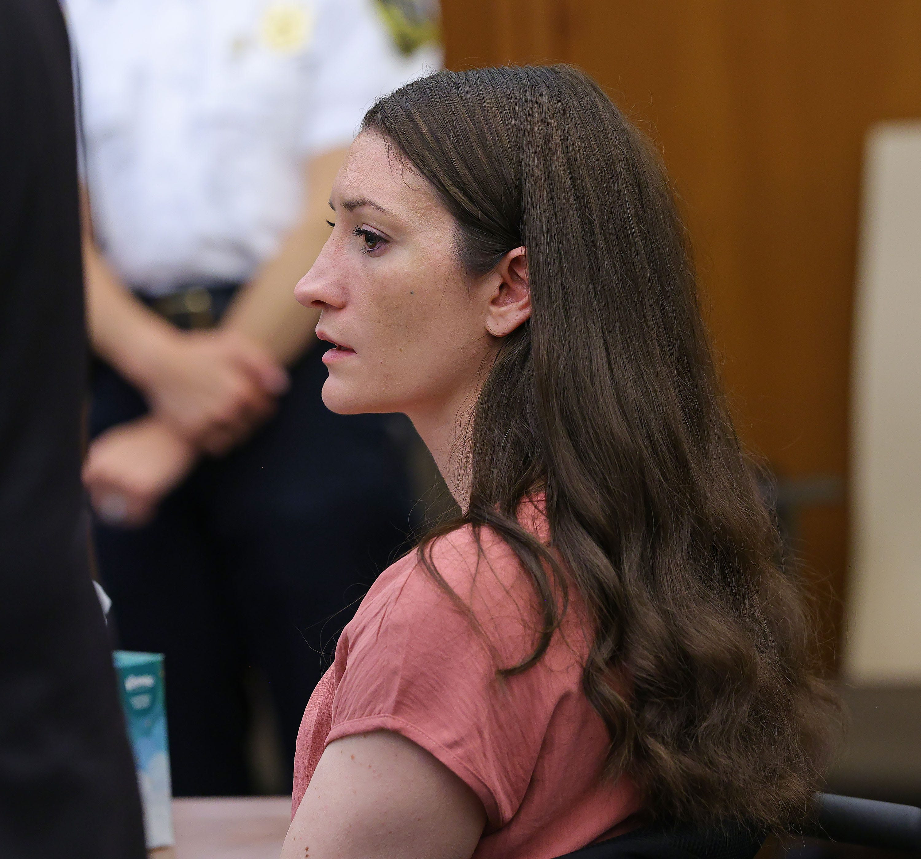Defendant Lindsay Clancy on Monday, Aug. 3, 2026, the fifth day of testimony at Plymouth Superior Court for her murder trial. Clancy charged with three counts of murder in connection with the death of her three young children in 2023 at their Duxbury home. Clancy says she was suffering from postpartum psychosis and is not criminally responsible.