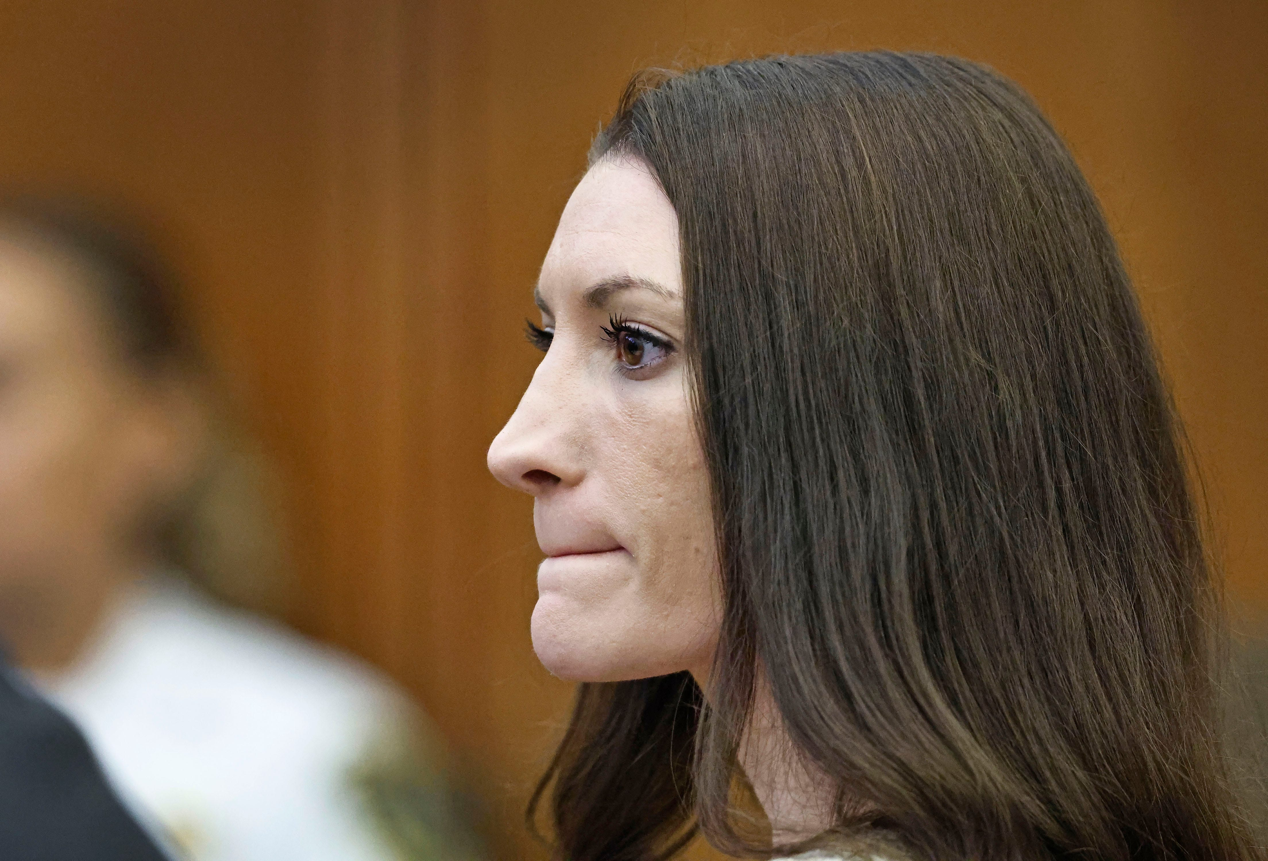 Lindsay Clancy listens to the testimony of Dr. Gregory Saathoff during Clancy's murder trial in Plymouth Superior Court on Wednesday, Aug. 26, 2026.