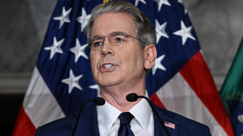Treasury Secretary Scott Bessent speaks during a press conference at the Cash Room of the Treasury Department.