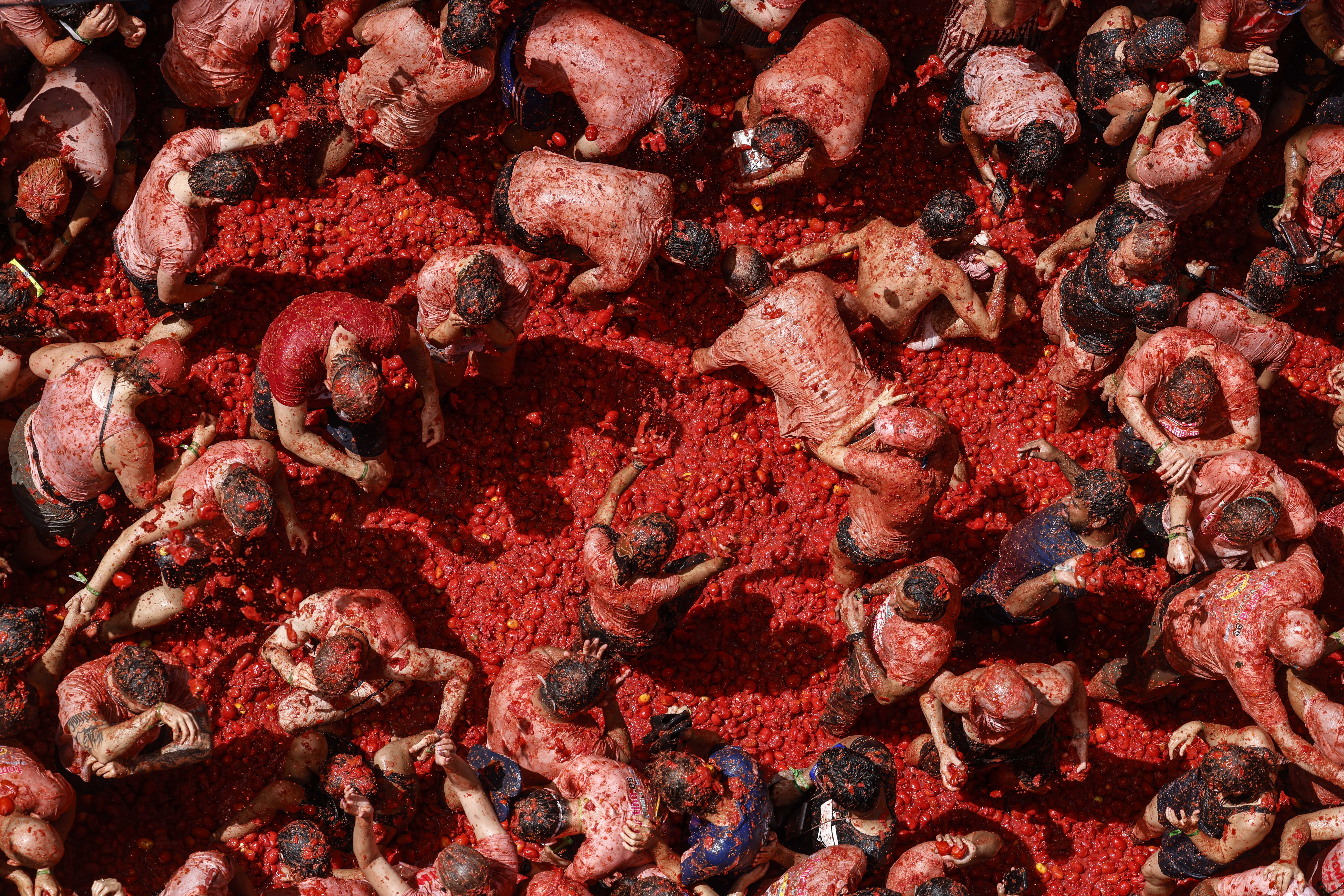 Paint the town red: Epic La Tomatina food fight held in Spain