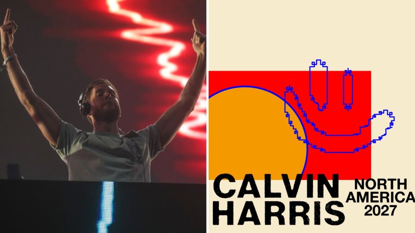 Calvin Harris, seen at right performing during the 2023 Coachella Valley Music and Arts Festival, is coming to Boston to kick off his 2027 tour (tour poster seen at right).