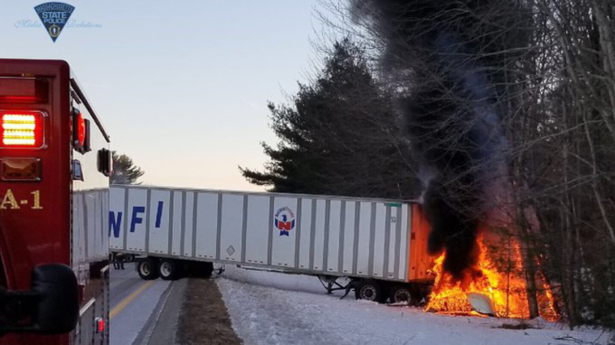 Tractor-Trailer Fire in Mass. Causing Delays on I-84E