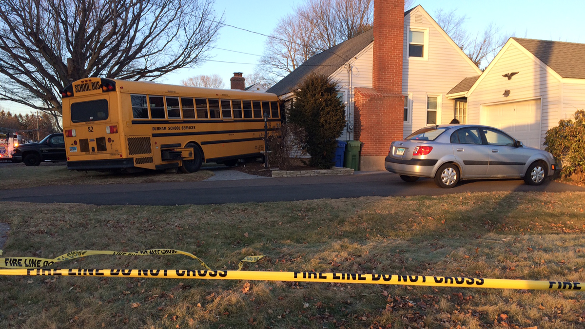 Driver Injured When School Bus Crashes Into House in Meriden