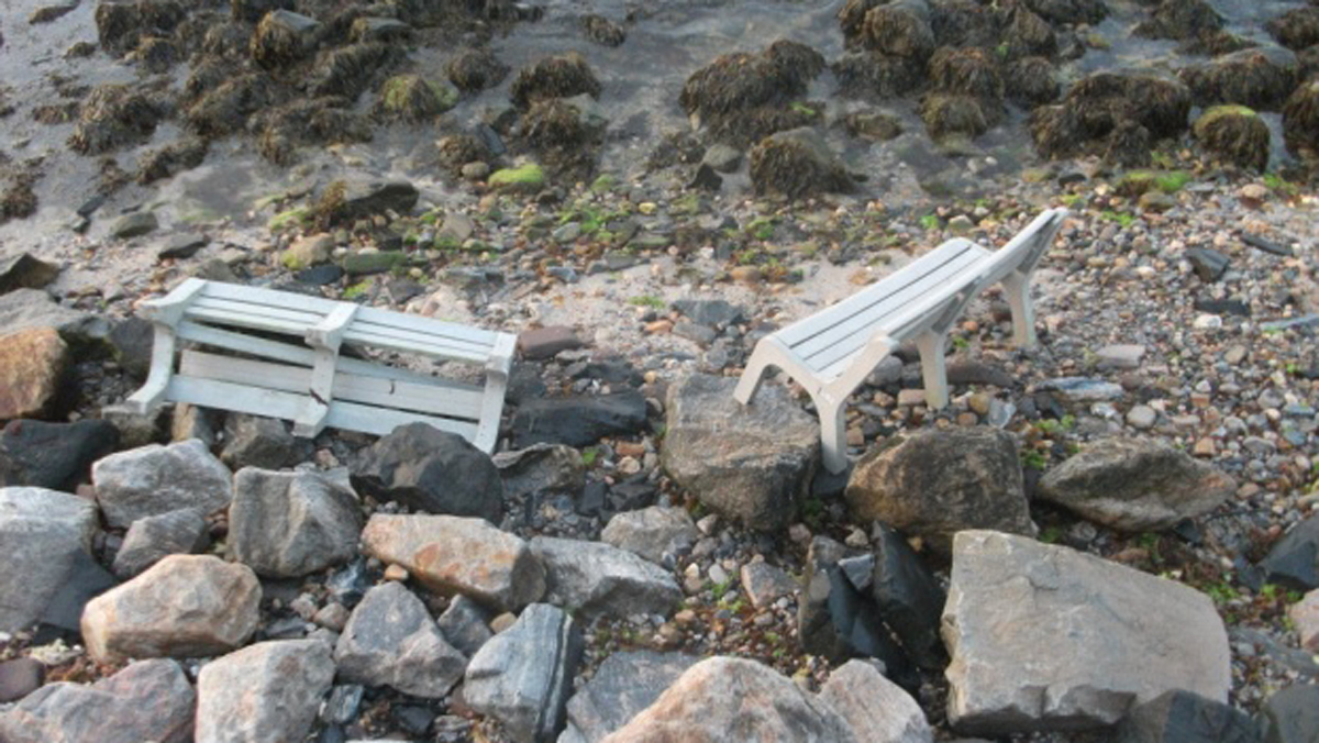 Niantic Boardwalk Benches Tossed Onto Rocks Below