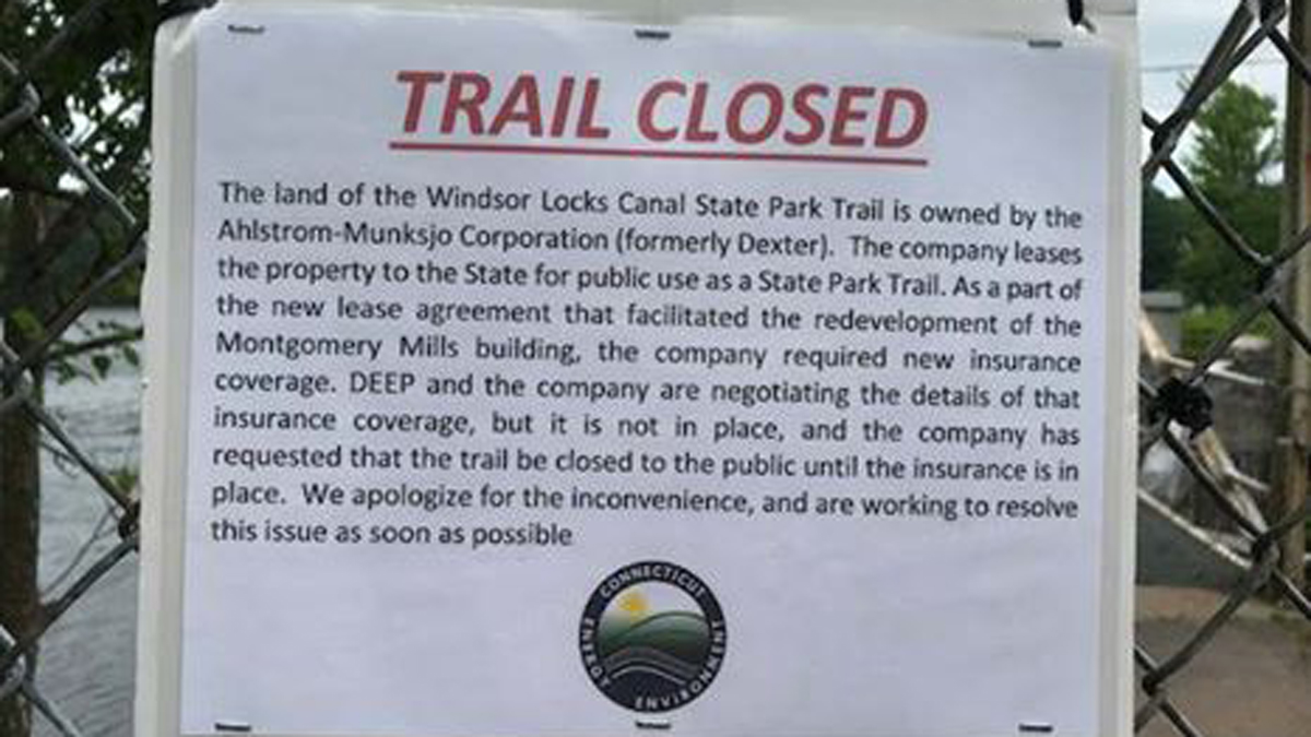 Windsor Locks Canal State Park Trail Temporarily Closed