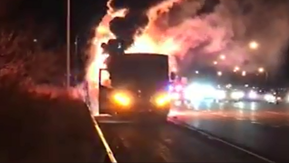Bus Catches Fire on I-91 in Wethersfield